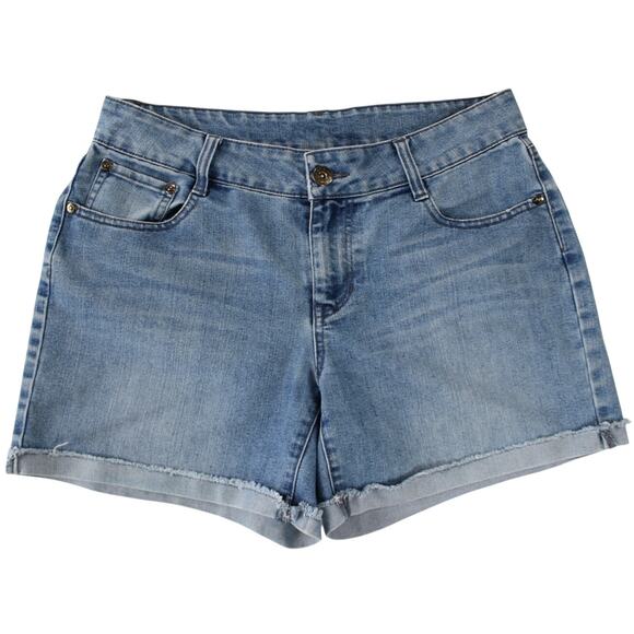 Women's Size 8 Mid-Rise Frayed Hem Denim Jean Shorts Blue - Picture 1 of 7
